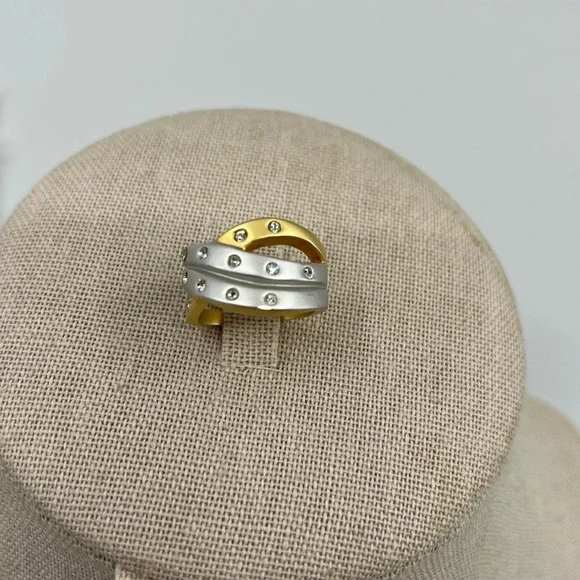 Two-Tone Gold & Silver Crystal Statement Ring, Size 5 - Picture 2 of 12